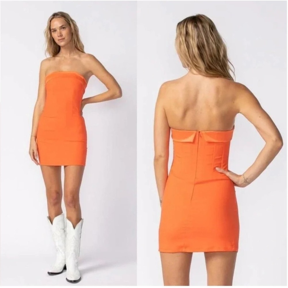 Urban Outfitters Kristy Corset Tube Dress Orange Strapless Mini Medium Y2K GBO